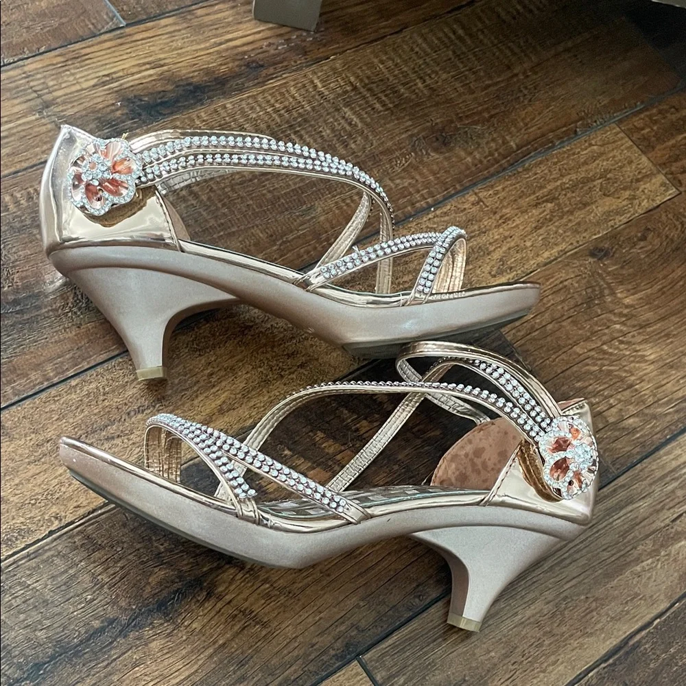 Delicacy Gold Rhinestone Strappy Heels - Picture 2 of 6